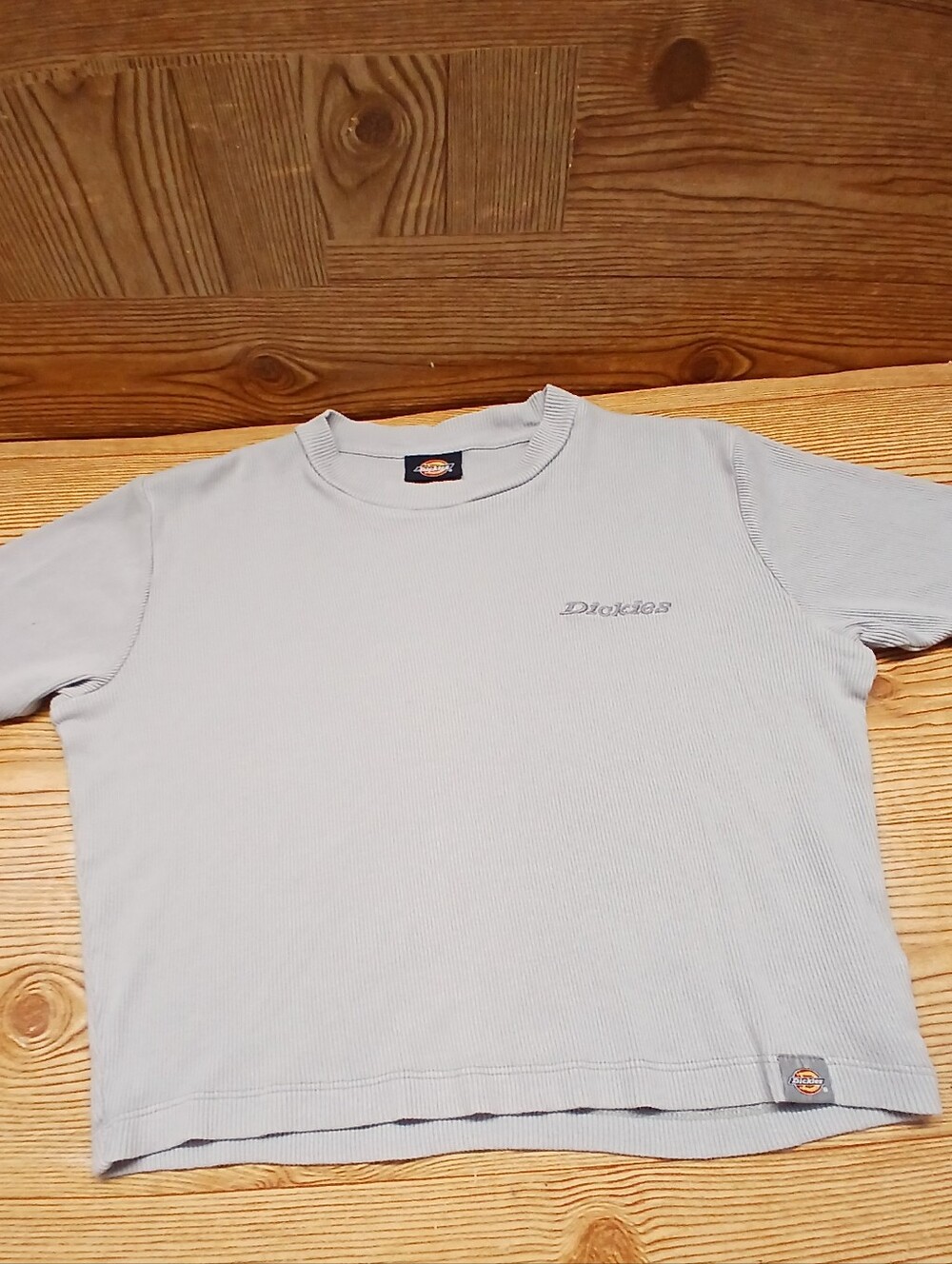 Dickies Pale Blue Ribbed Short Sleeve Crew Women's Top Medium Size